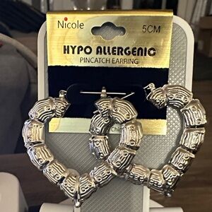 Nicole Silver Textured Heart Earrings